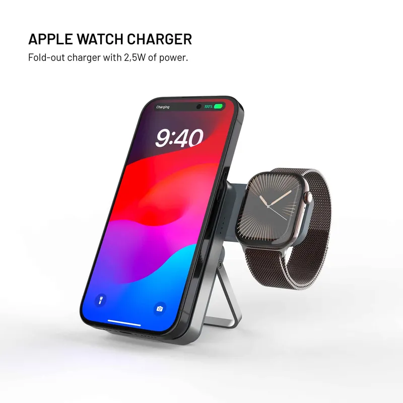FIXED MagZen 5 Stand Qi2 20W Varavirta 5000mAh Apple Watch laturilla Harmaa - 8018895