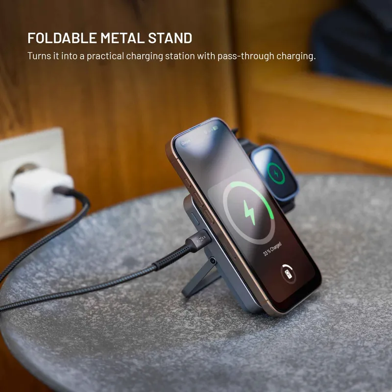 FIXED MagZen 5 Stand Qi2 20W Varavirta 5000mAh Apple Watch laturilla Harmaa - 8018895