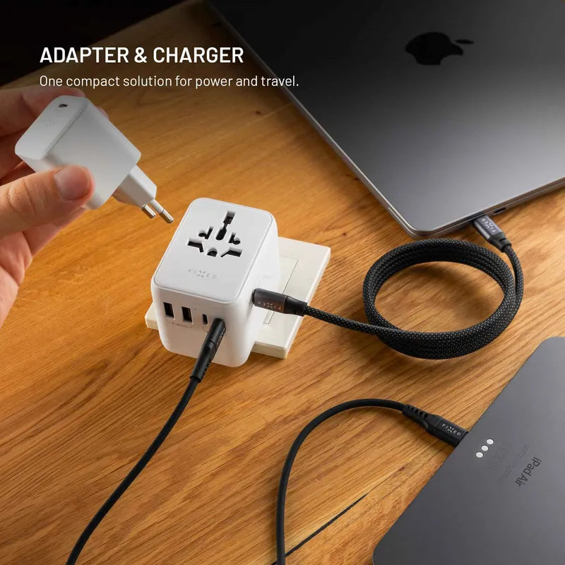 FIXED Matkalaturi USB-C/-A 70W EU/UK/USA/AUS Valkoinen - 8018910