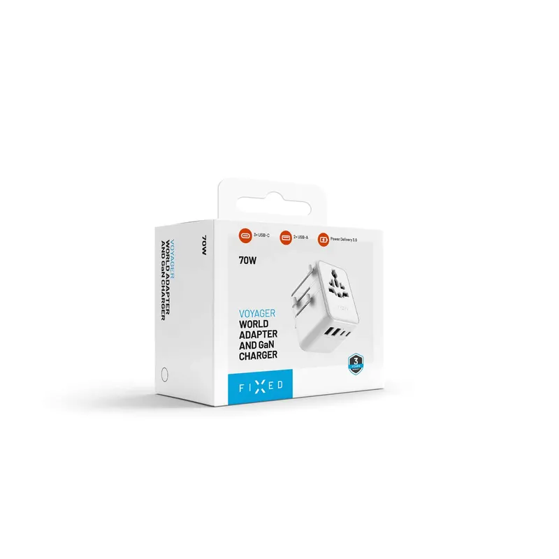 FIXED Matkalaturi USB-C/-A 70W EU/UK/USA/AUS Valkoinen - 8018910