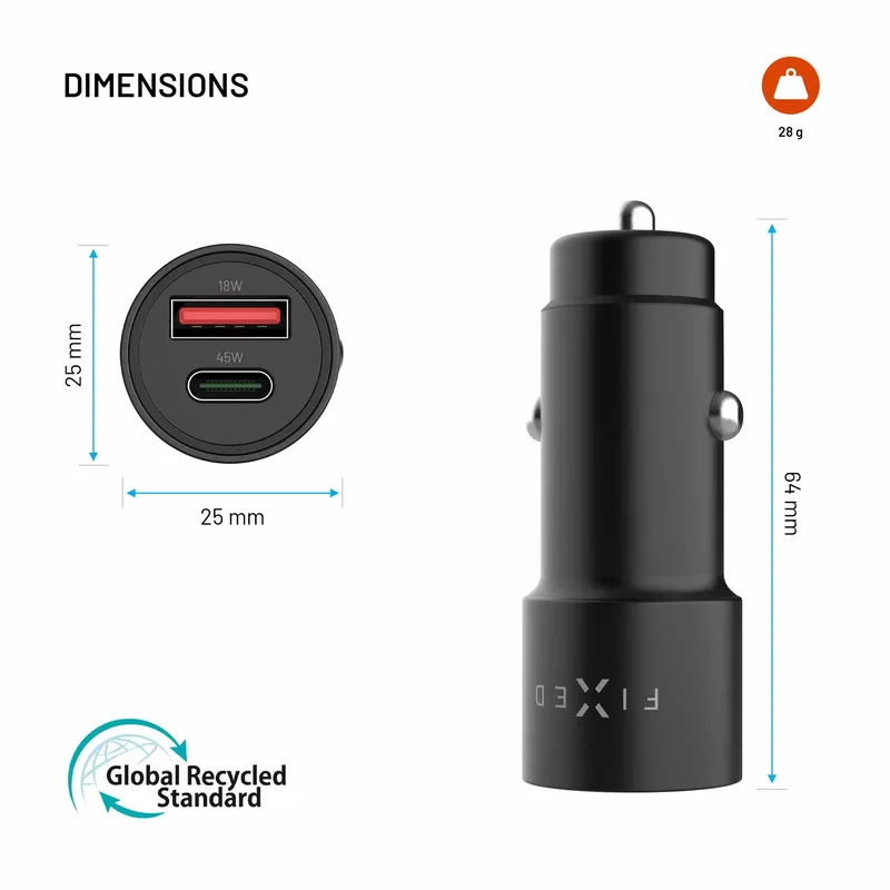 FIXED Super Fast 63W USB-A/C Autolaturi Musta - 8019266