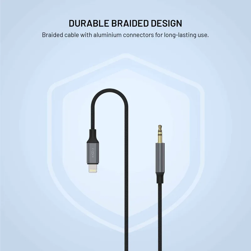 FIXED Link Premium Lightning - 3.5mm uros kaapeli 1.5m Tummanharmaa - 8019297