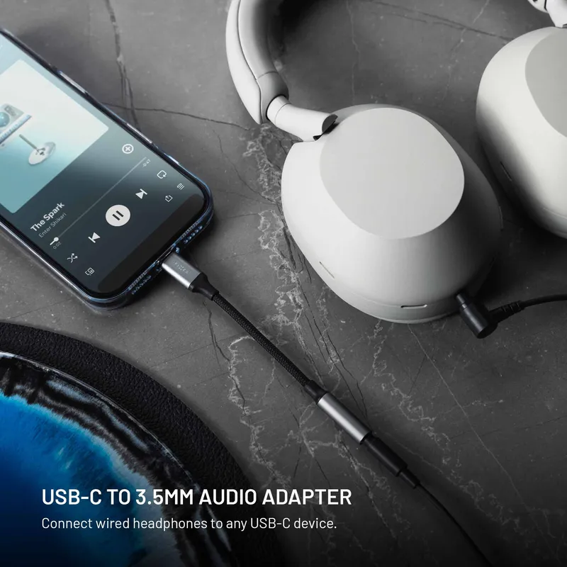FIXED Link Premium USB-C - 3.5mm adapteri Tummanharmaa - 8019301