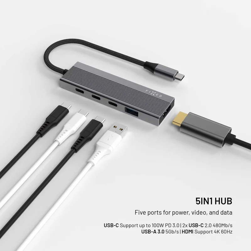 FIXED Hub Core 5in1 Multiport USB-C Hub 4K/60 Hz 100W Hopea - 8019408