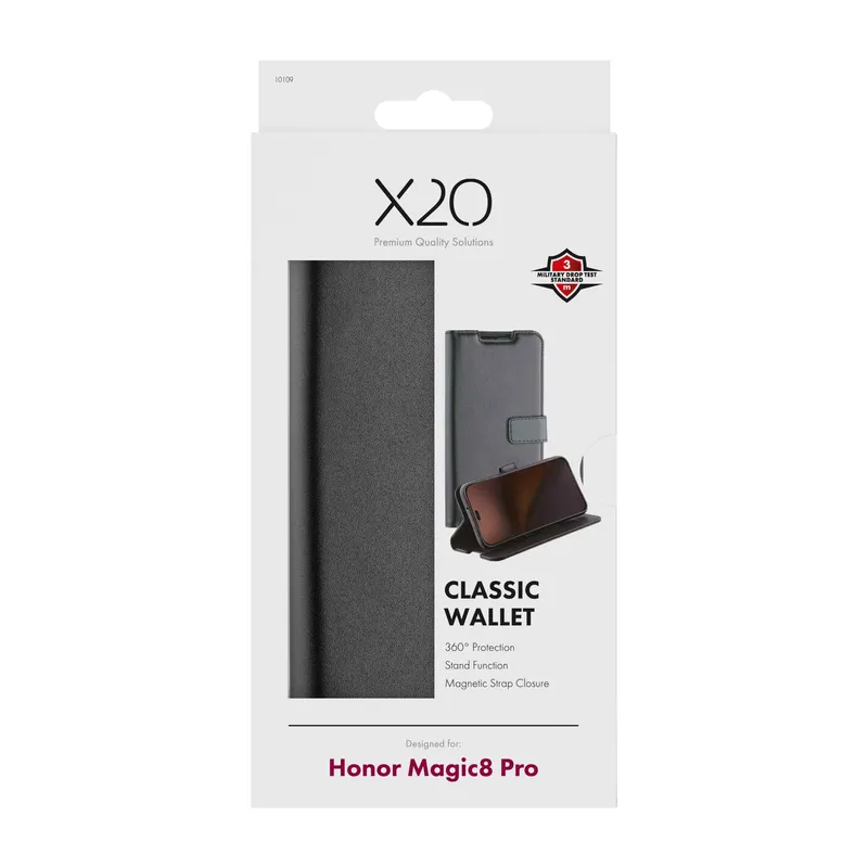 X2O Classic Wallet Lompakkokotelo Honor Magic8 Pro Musta - 3410109