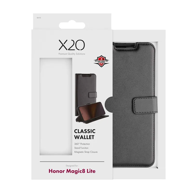 X2O Classic Wallet Lompakkokotelo Honor Magic8 Lite Musta - 3410110