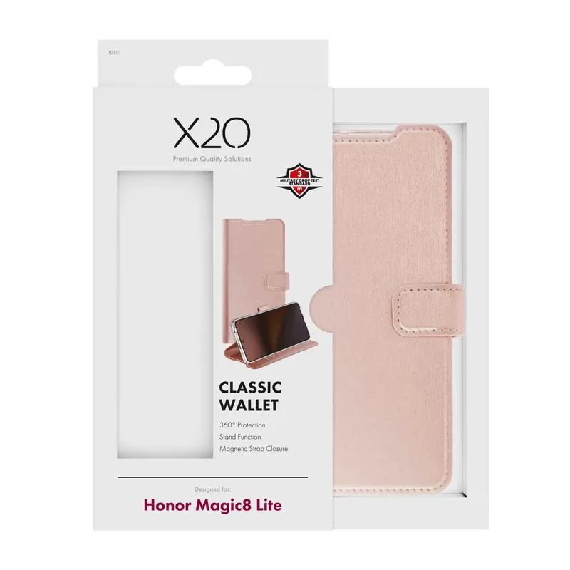 X2O Classic Wallet Lompakkokotelo Honor Magic8 Lite Rose Gold - 3410111