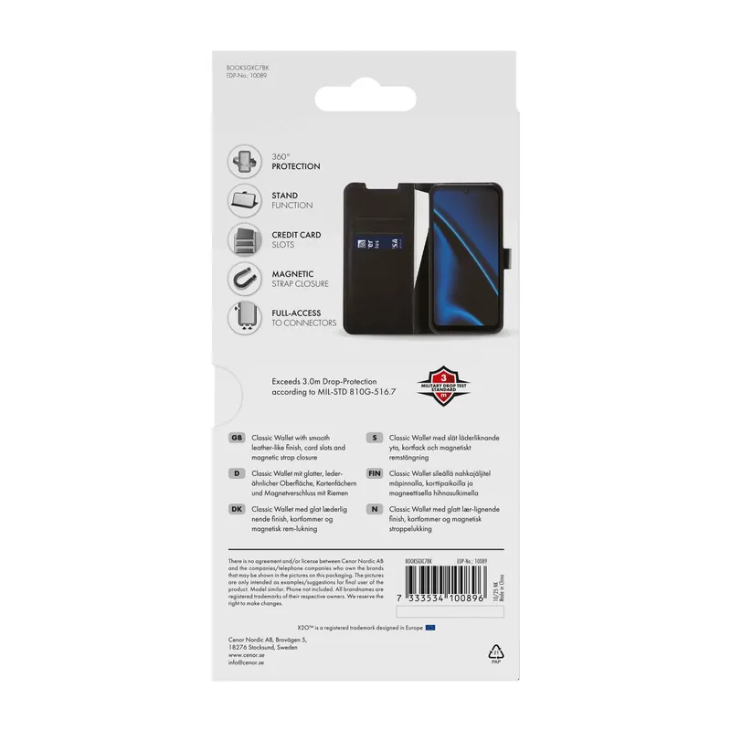 X2O Classic Wallet Lompakkokotelo Samsung Galaxy Xcover7 Musta - 3410089
