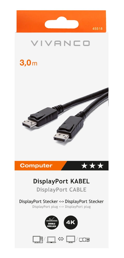 Vivanco Datakaapeli DisplayPort uros <-> uros 3m - 2845518