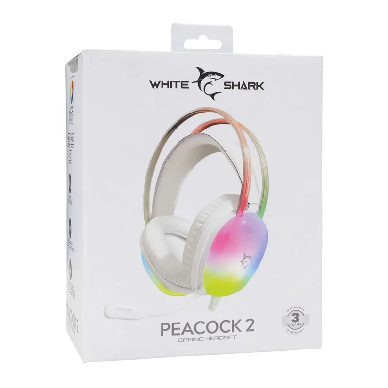 White Shark PEACOCK-2 Over-Ear RGB Pelikuuloke Valkoinen - 9450744