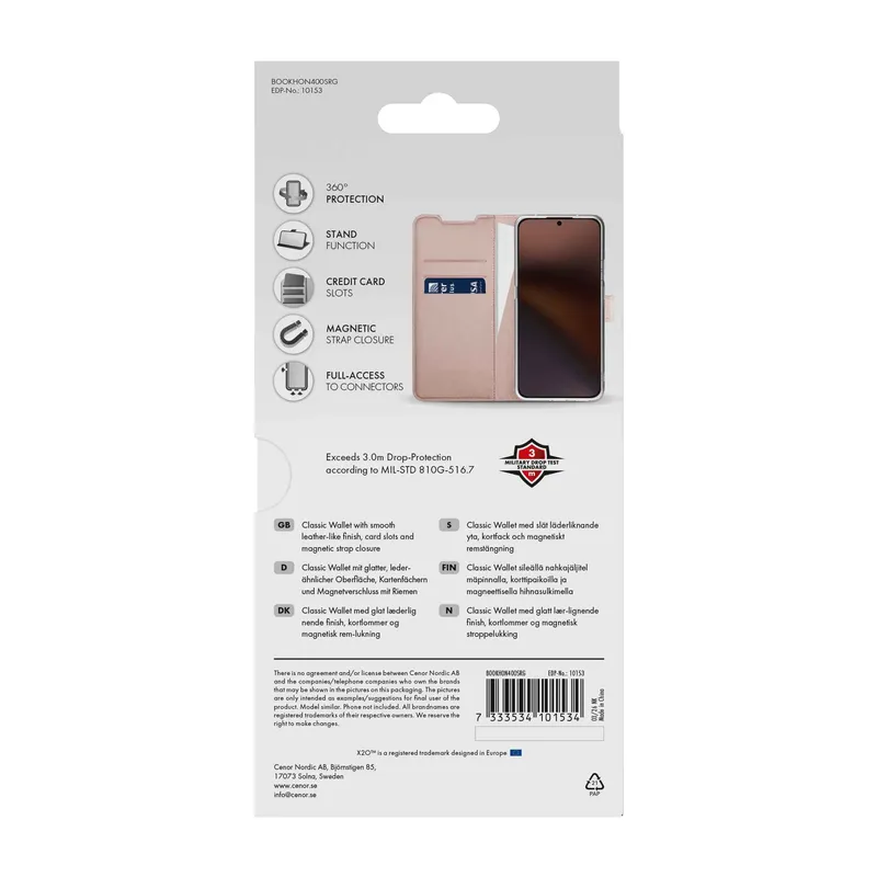 X2O Classic Wallet Lompakkokotelo Honor 400 Smart Rose Gold - 3410153