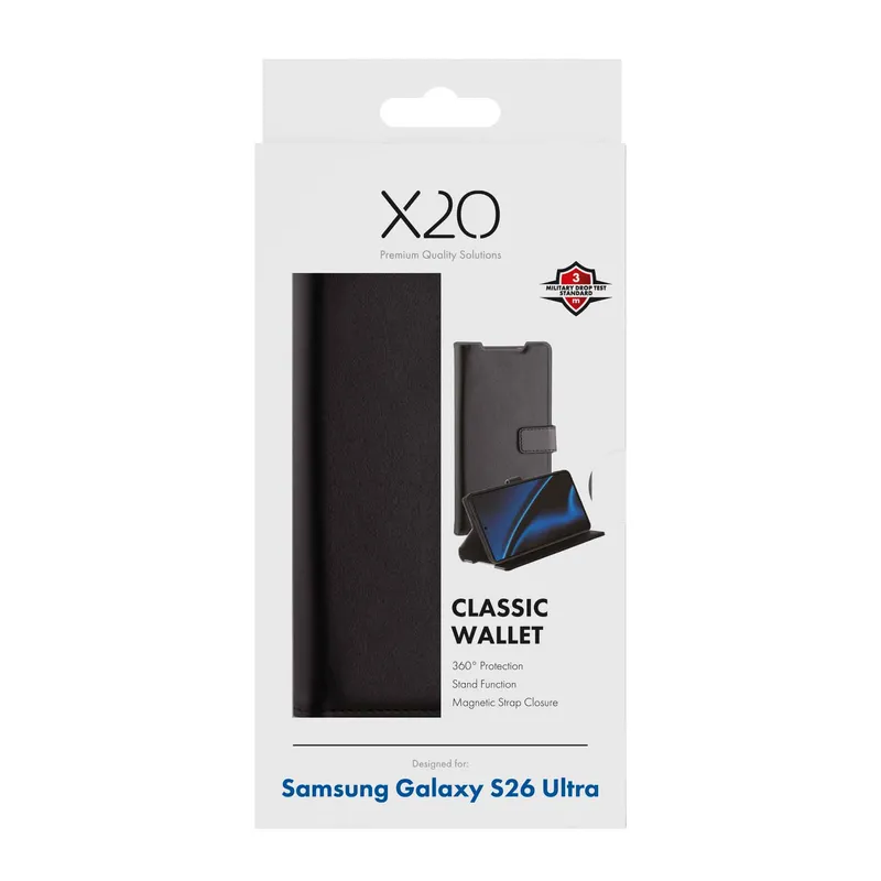 X2O Classic Wallet Lompakkokotelo Samsung Galaxy S26 Ultra Musta - 3410092