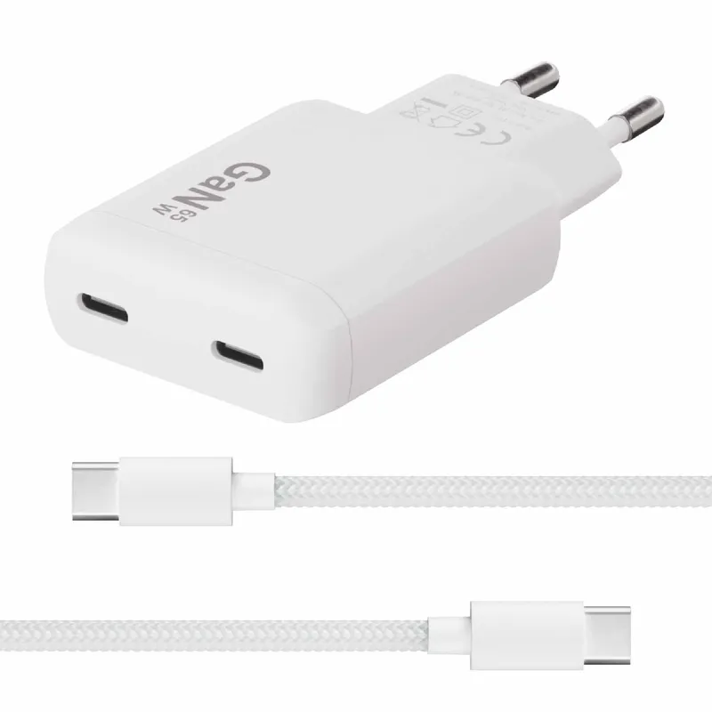 X2O 65W Dual SLIM -kaksoiskotilaturisarja USB-C/C GaN 1.5m valkoinen - 3401057