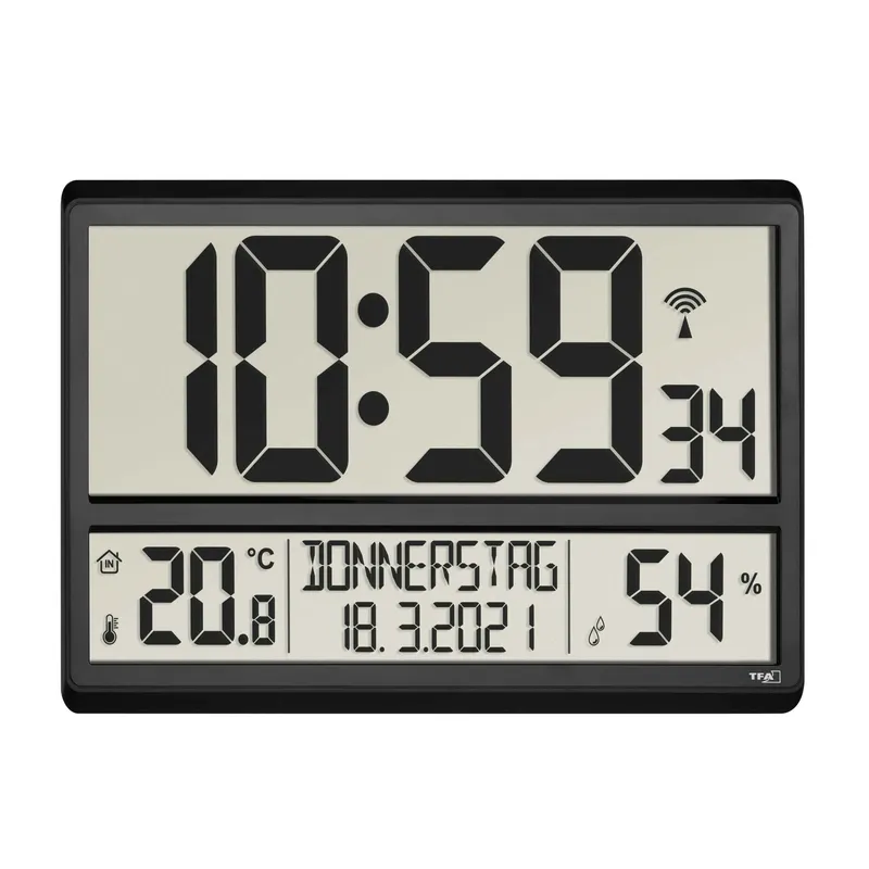 TFA Digital XL Radio-ohjattava Kello huoneilman seurannalla Musta - 1603677