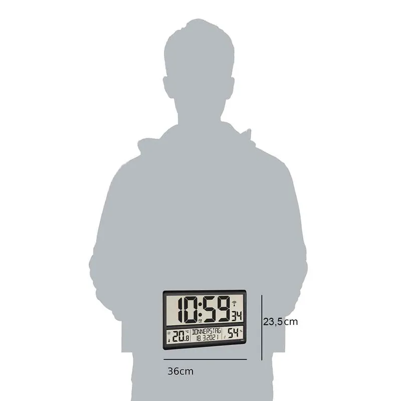 TFA Digital XL Radio-ohjattava Kello huoneilman seurannalla Musta - 1603677