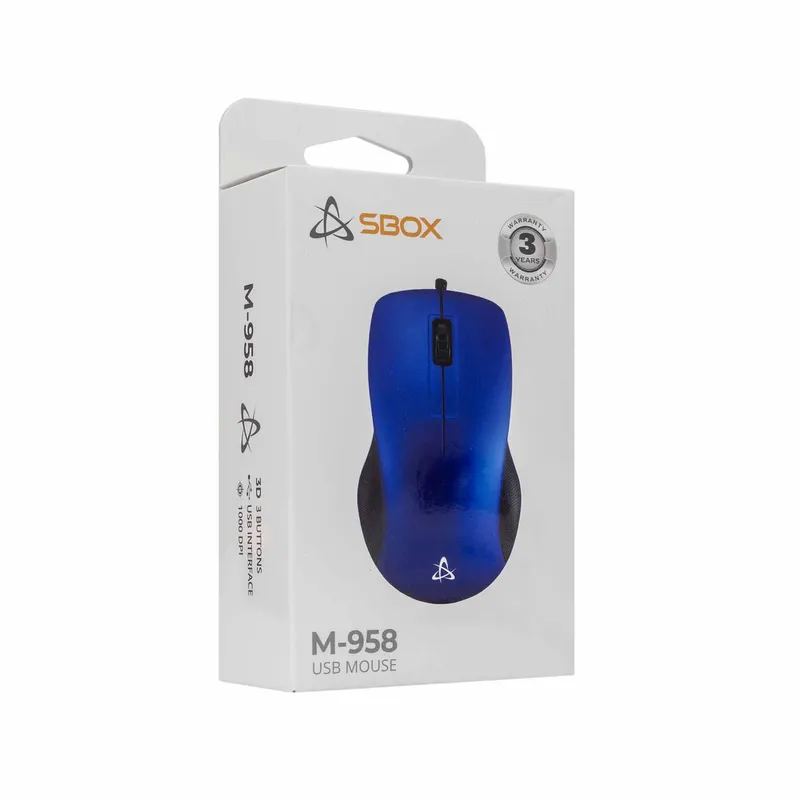 SBOX Johdolliset USB Hiiret 3D 1.000dpi Sininen - 2053832