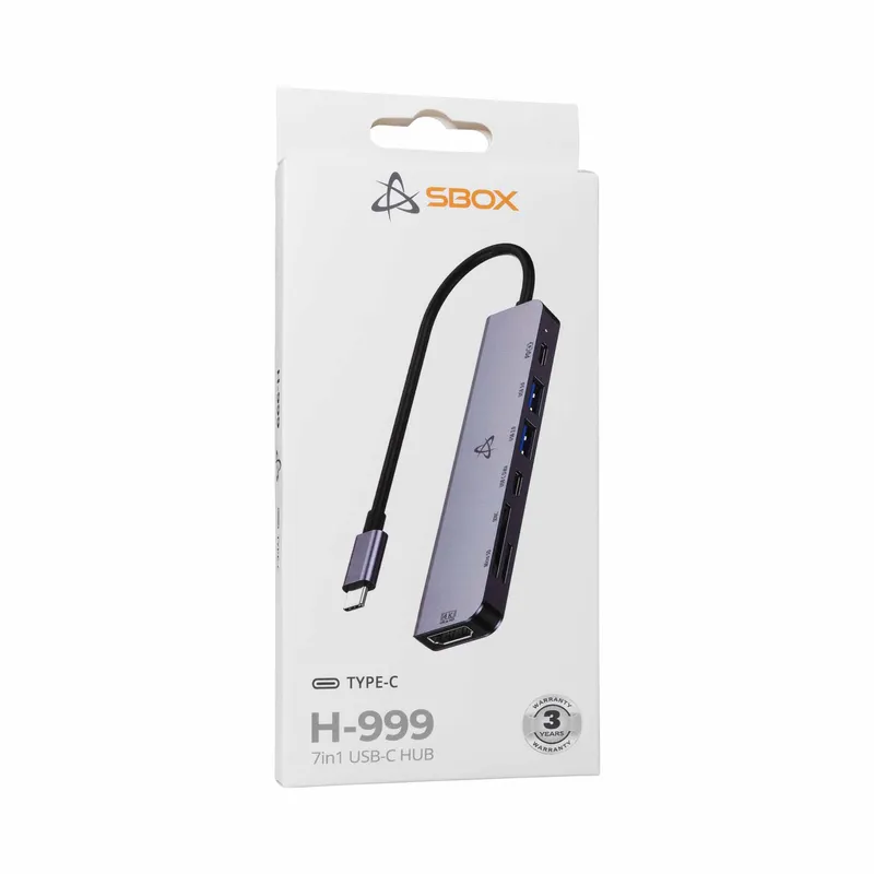 SBOX 7i1 USB-C Multiport Hub HDMI/USB-C/USB-A/microSD/SD Harmaa - 9450730