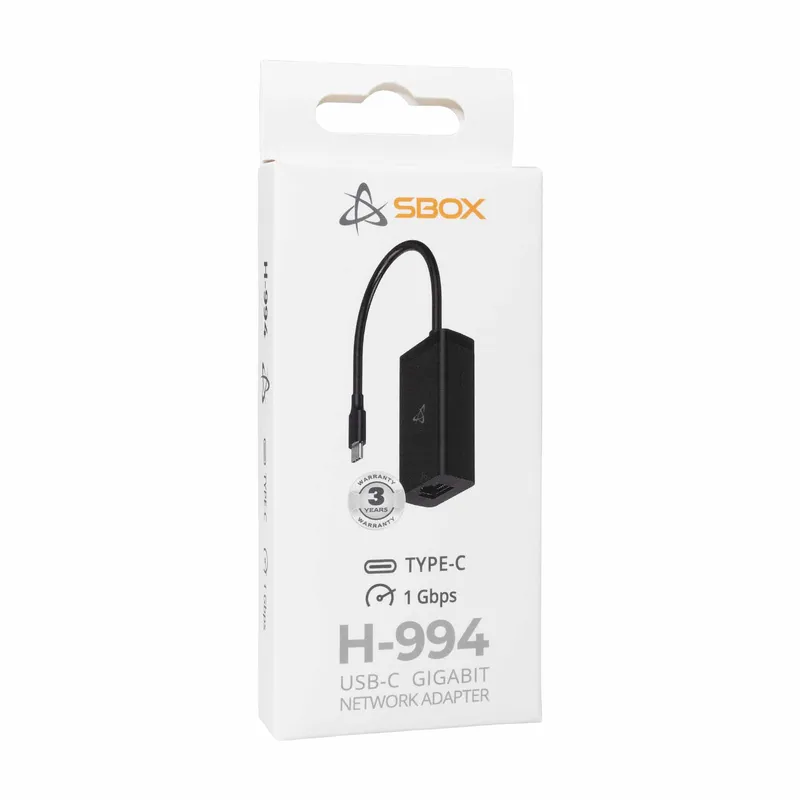 SBOX USB-C LAN Sovitin Musta - 9450729
