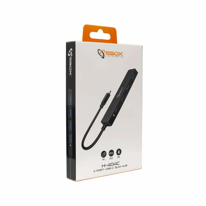SBOX 4in1 USB-C Slim Hub 4x USB-A Musta - 7326688