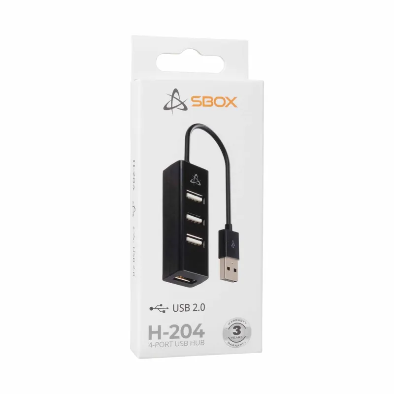 SBOX 4in1 USB 2.0 Hub 4x USB-A Musta - 2053245