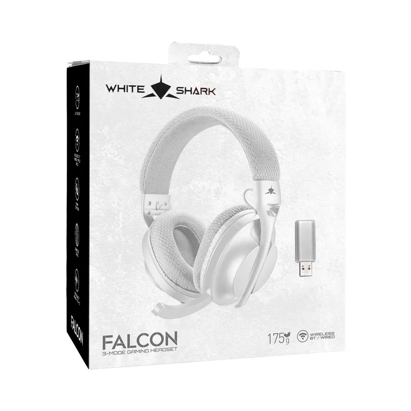 White Shark FALCON Langaton On-Ear Pelikuulokkeet Valkoinen/Harmaa - 9450506
