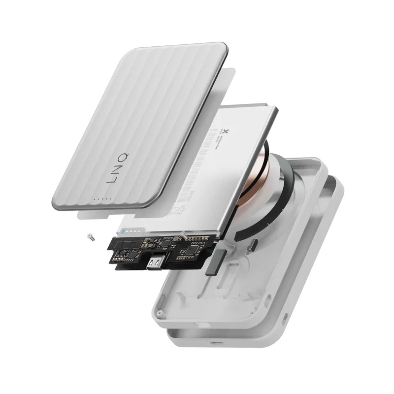 LINQ Magneettinen Langaton QI2.2 Varavirtalähde 25W/5.000mAh Hopea - 7462338