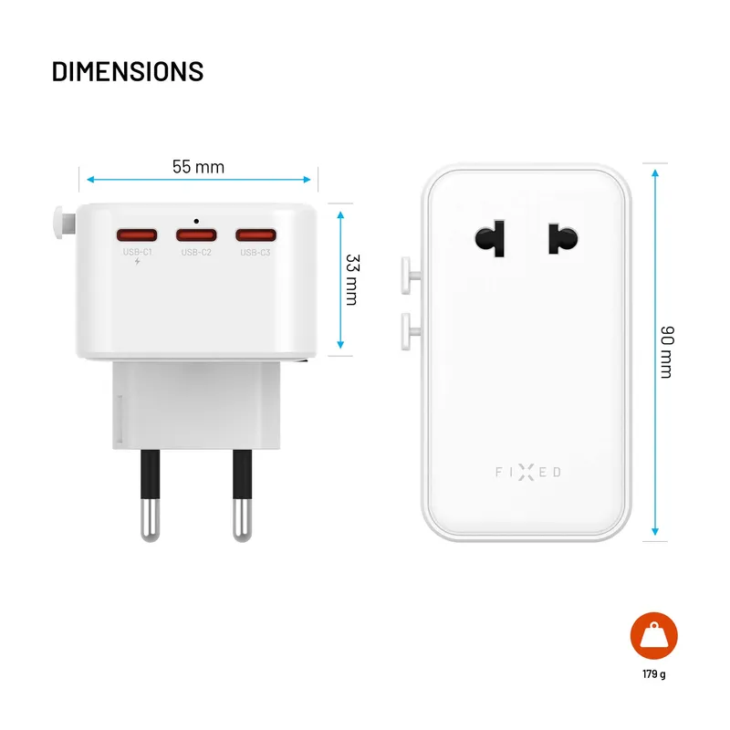 FIXED Matkalaturi USB-C/-A 45W EU/UK/USA/AUS Valkoinen - 8019468