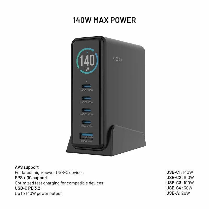 FIXED Supernopea GaN Työpöytälaturi 140W 4xUSB-C/USB-A - 8019458