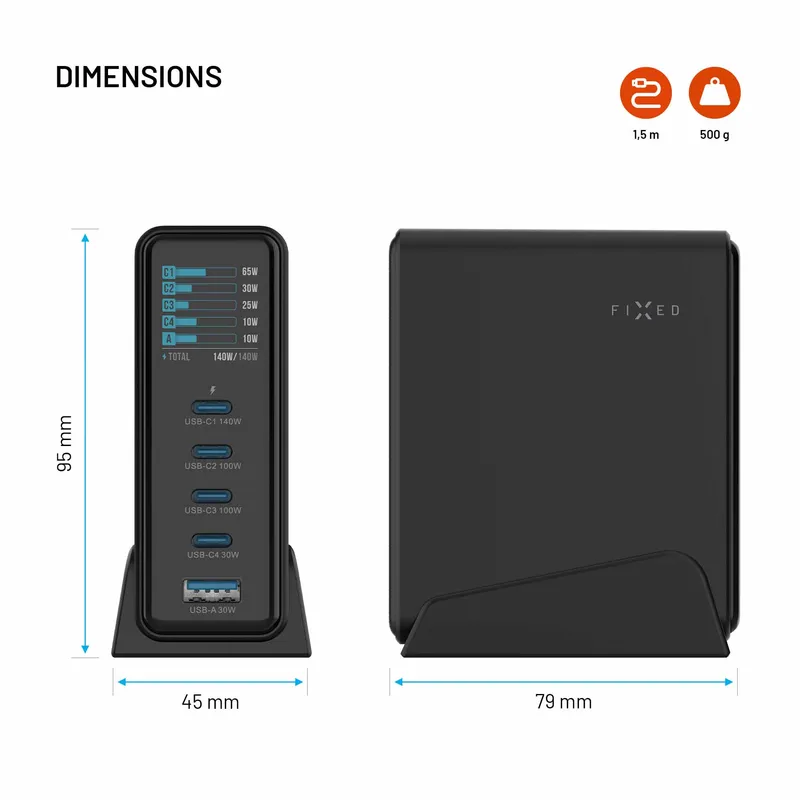 FIXED Supernopea GaN Työpöytälaturi 140W 4xUSB-C/USB-A - 8019458