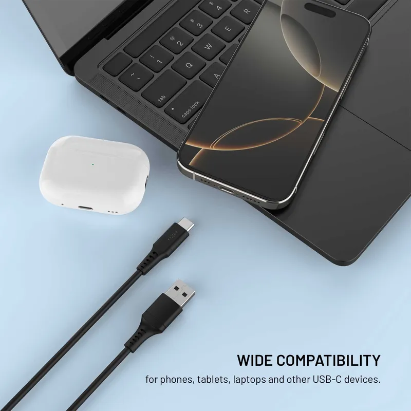FIXED USB-A / USB-C Silikonikaapeli 0.3m Musta - 8019017