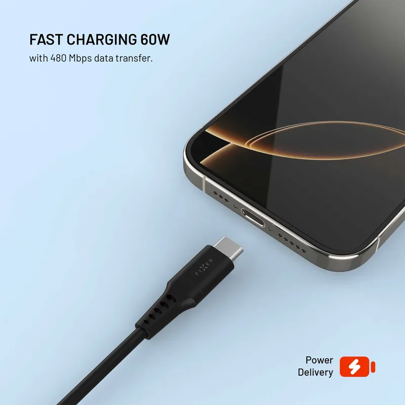 FIXED USB-A / USB-C Silikonikaapeli 0.3m Musta - 8019017