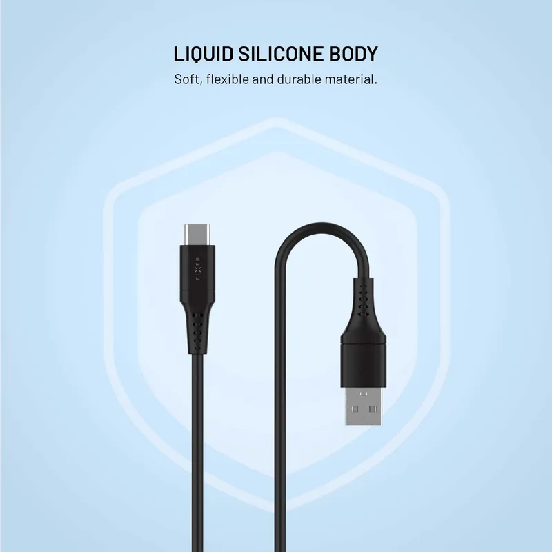 FIXED USB-A / USB-C Silikonikaapeli 0.3m Musta - 8019017