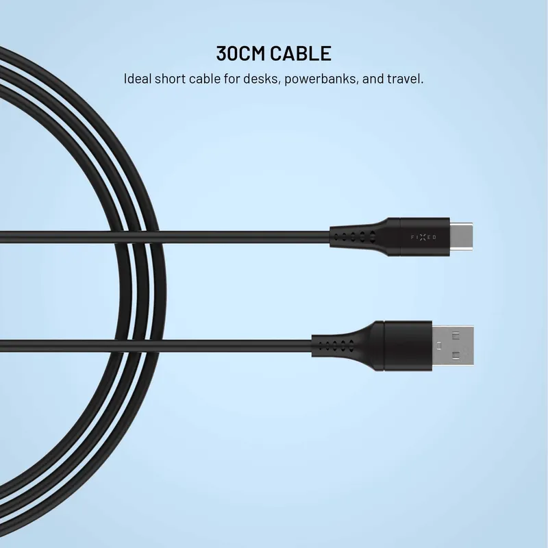 FIXED USB-A / USB-C Silikonikaapeli 0.3m Musta - 8019017