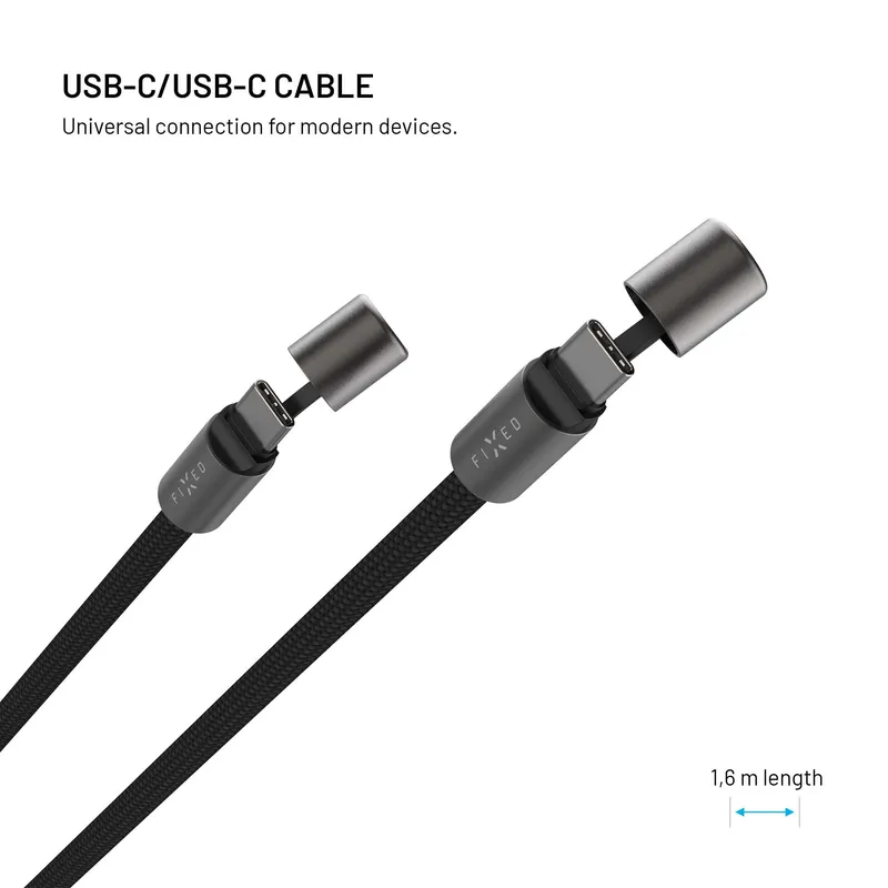 FIXED Kaulanauhakaapeli USB-C/USB-C 1,6m PD 60W Musta - 8019231