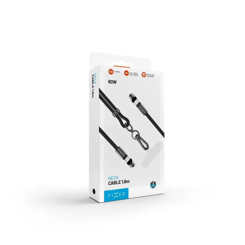 FIXED Kaulanauhakaapeli USB-C/USB-C 1,6m PD 60W Musta - 8019231