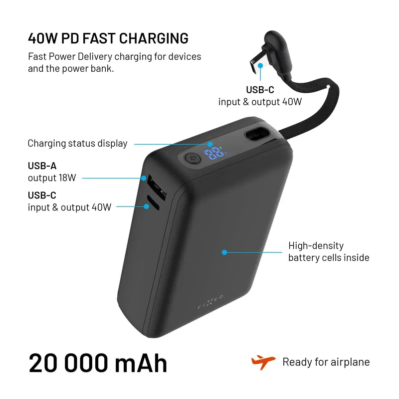 FIXED Zen20 Loop USB-C PD 40W 20.000mAh Varavirtalähde Musta - 8019280