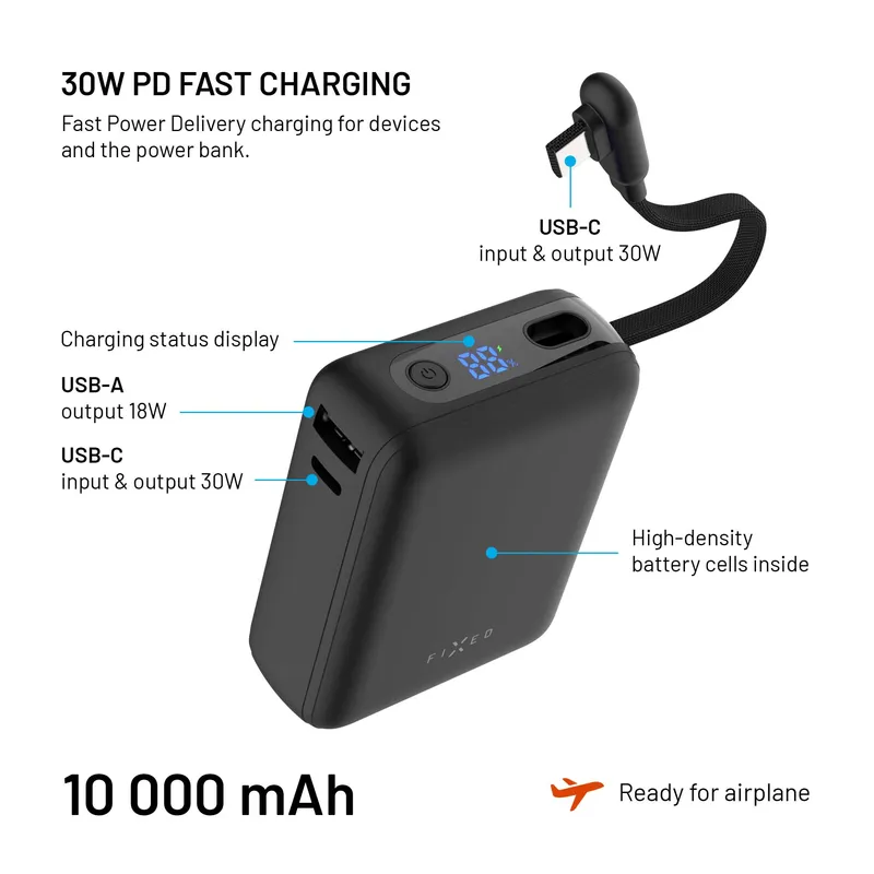 FIXED Zen20 Loop USB-C PD 10W 10.000mAh Varavirtalähde Musta - 8019279