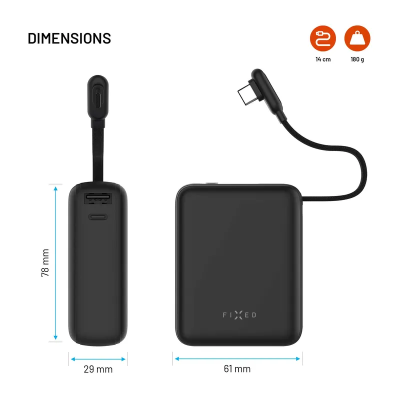 FIXED Zen20 Loop USB-C PD 10W 10.000mAh Varavirtalähde Musta - 8019279