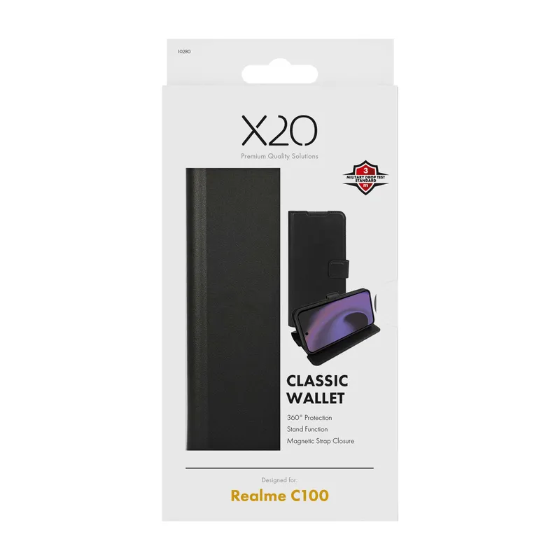 X2O Classic Wallet Lompakkokotelo Realme C100 Musta - 3410280