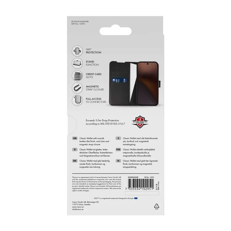 X2O Classic Wallet Lompakkokotelo Honor 600 Smart Musta - 3410295