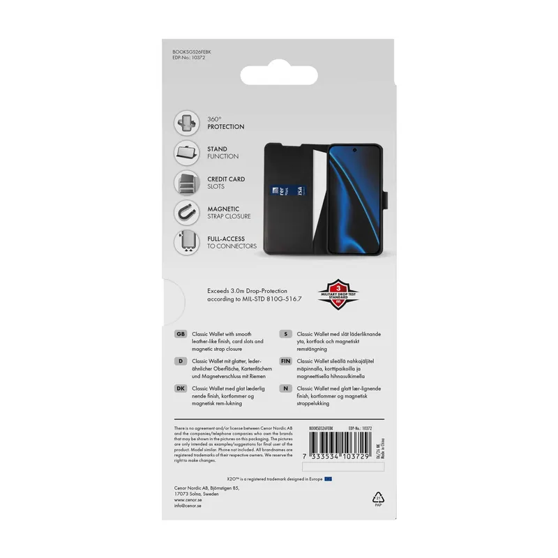 X2O Classic Wallet Lompakkokotelo Samsung Galaxy S26 FE Musta - 3410372
