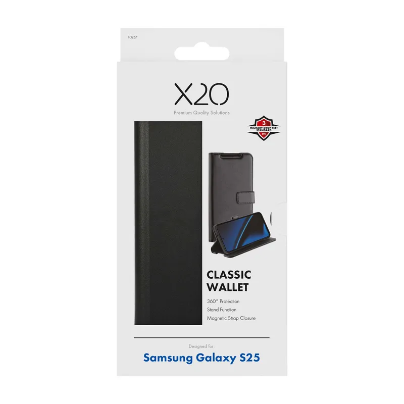 X2O Classic Wallet Lompakkokotelo Samsung Galaxy S25 Musta - 3410257