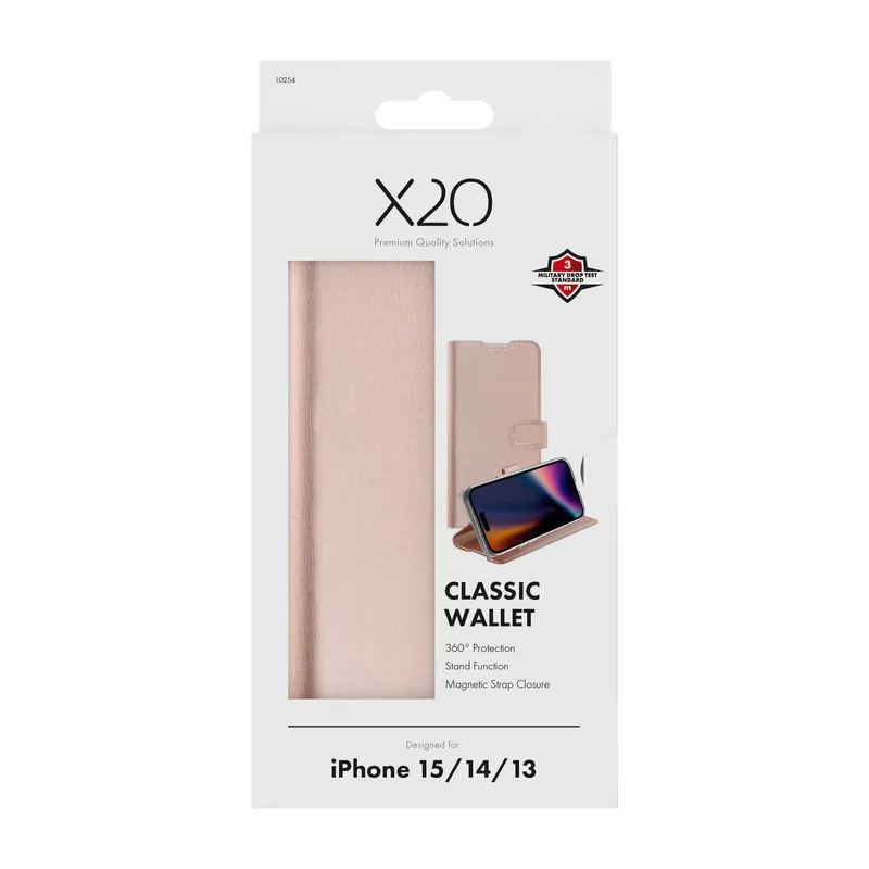 X2O Classic Wallet Lompakkokotelo Apple iPhone 15/14/13 Rose Gold - 3410254