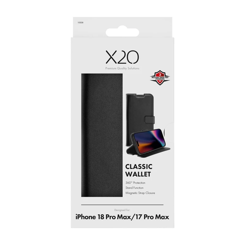 X2O Classic Wallet Lompakkokotelo Apple iPhone 18 Pro Max/17 Pro Max Musta - 3410008