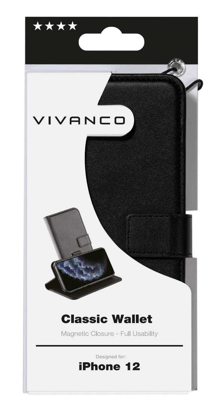 Vivanco Classic Lompakkokotelo iPhone 12 mini Musta - 2862157