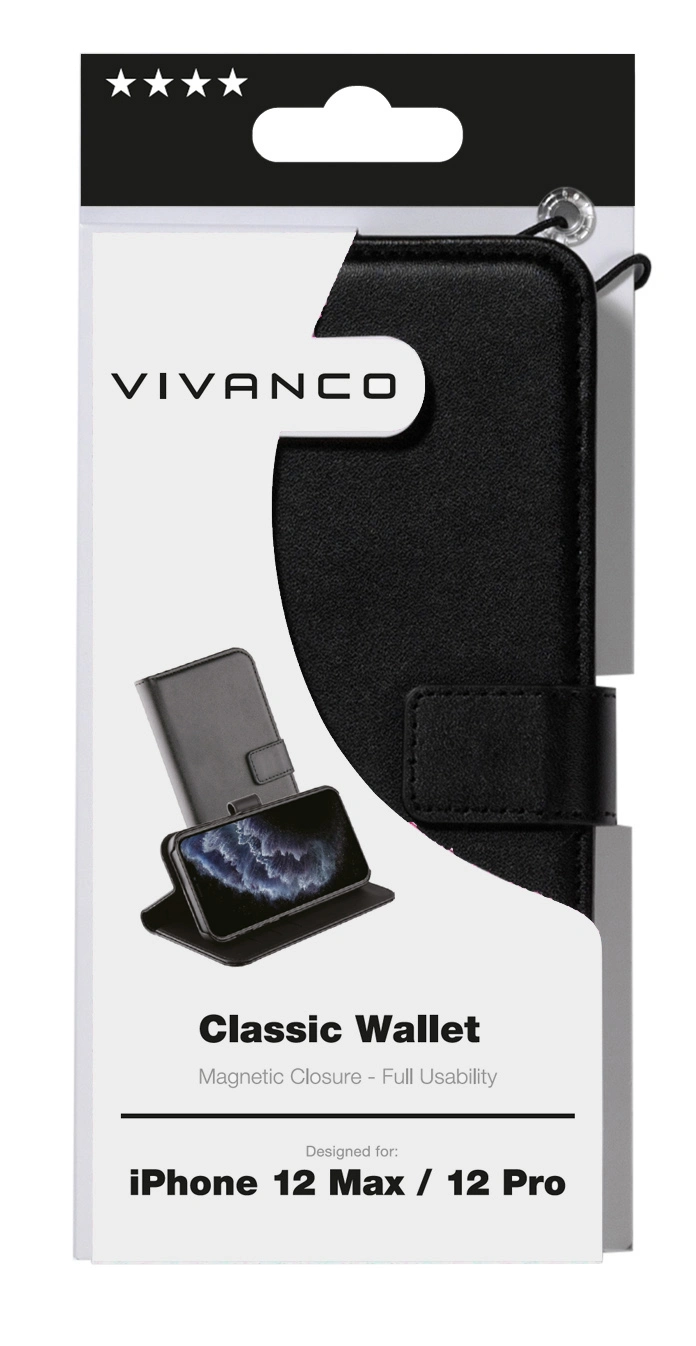 Vivanco Classic Lompakkokotelo iPhone 12/12 Pro Musta - 2862160