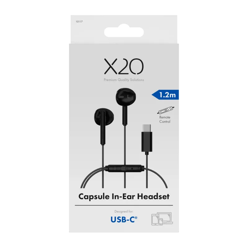 X2O USB-C Capsule In-Ear Kuulokkeet 1.2m Musta - 3410117