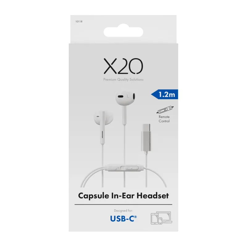 X2O USB-C Capsule In-Ear Kuulokkeet 1.2m Valkoinen - 3410118