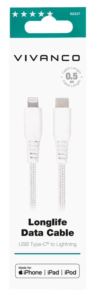 Vivanco Longlife USB-C/Lightning kaap. MFI 0.5m Valk. - 2862227