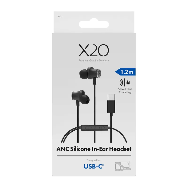 X2O USB-C ANC Silicone In-Ear Headset 1.2m Musta - 3410121